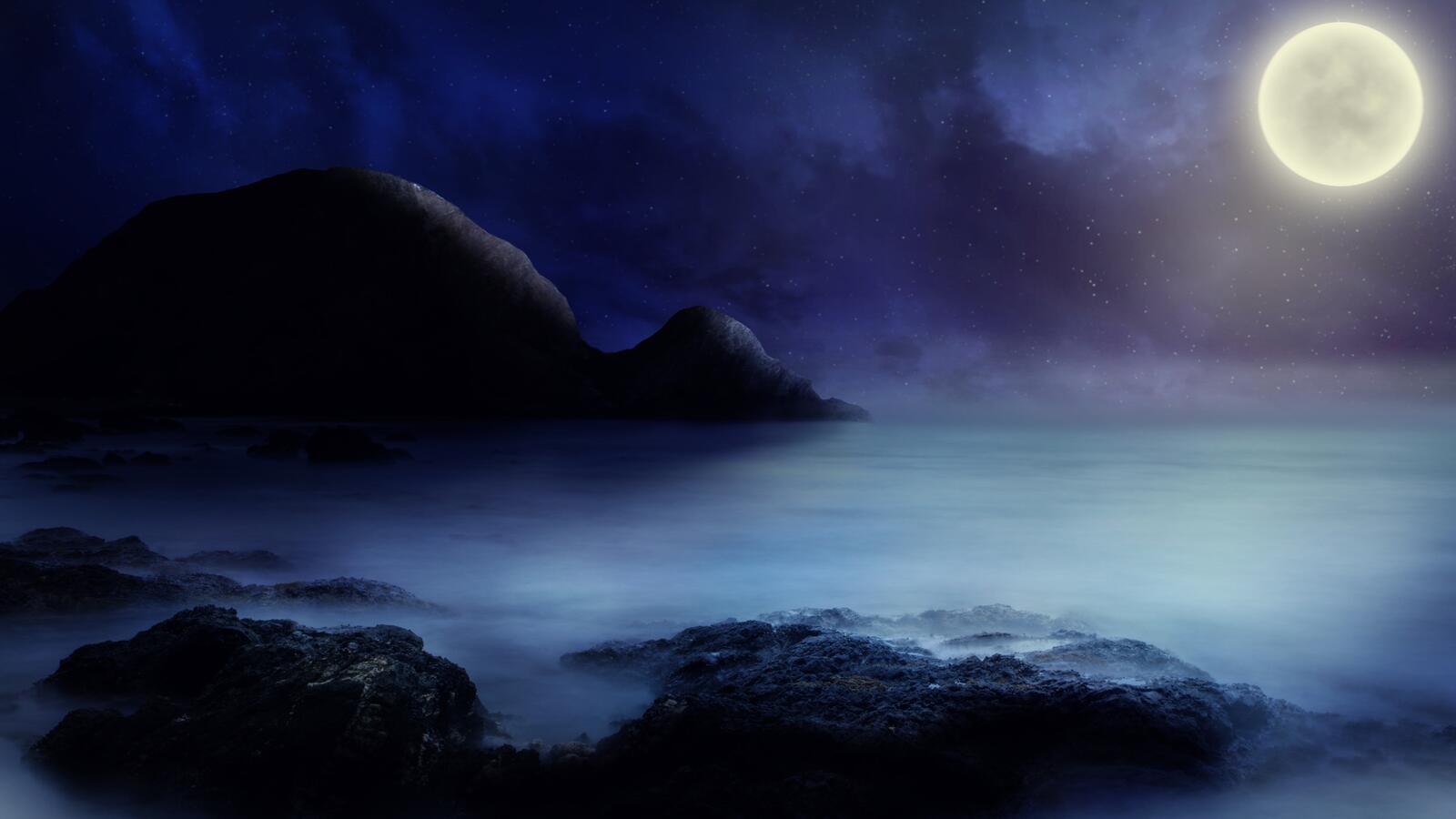 Обои лунный свет горизонт морской пейзаж на рабочий стол