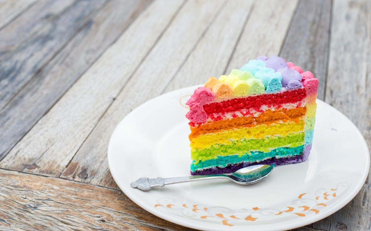 Rainbow cake cut