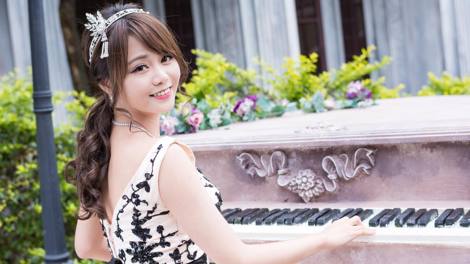 Wallpapers women outdoors piano asian appearance on the desktop