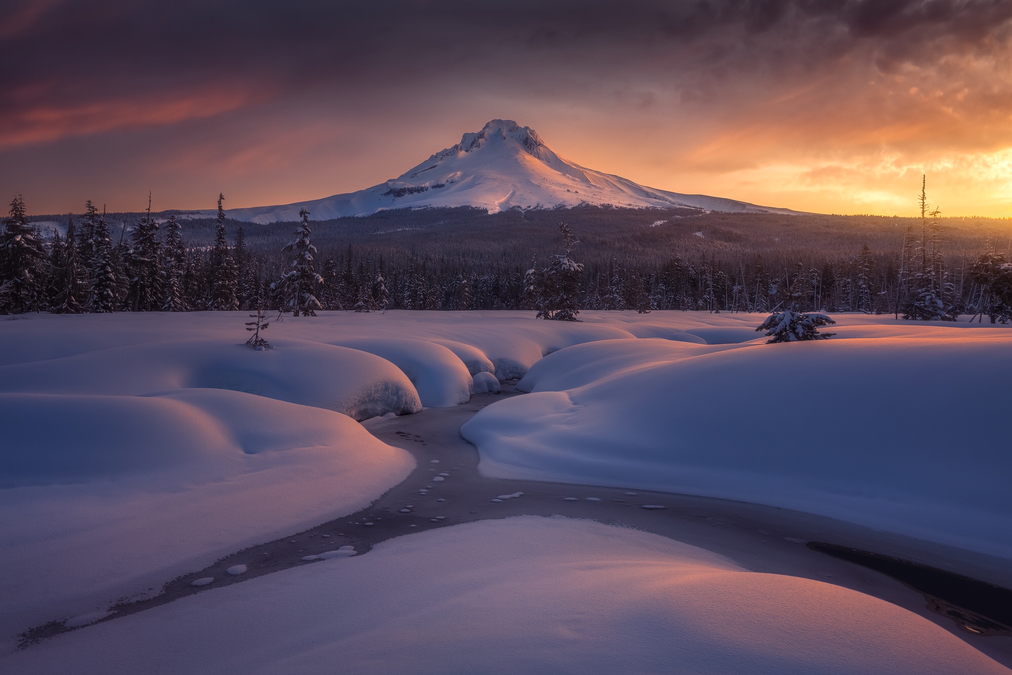 Wallpapers lonely mountain snow creek on the desktop