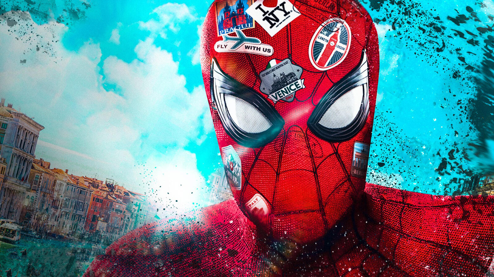 Бесплатное фото Человек-паук с наклейками на лбу