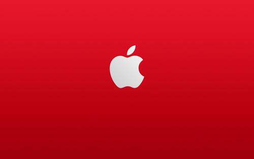 Apple logo on a red background