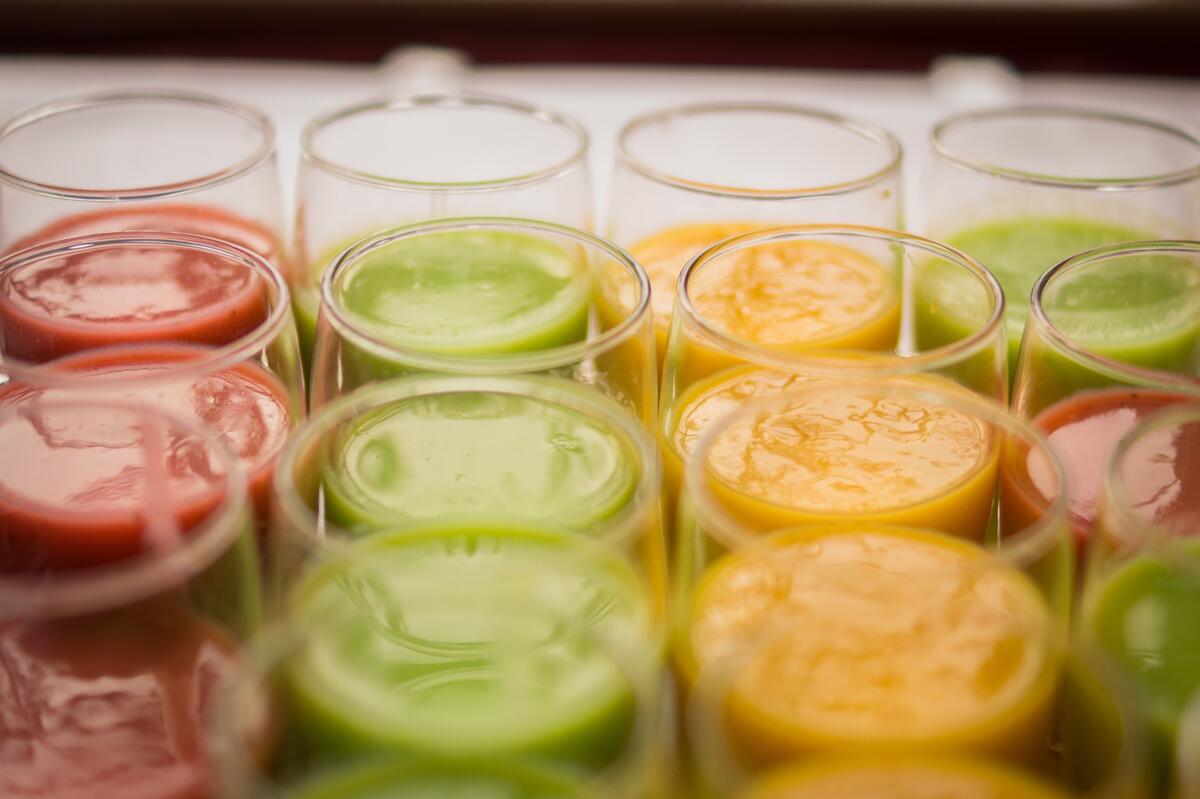 Glasses with freshly squeezed juice