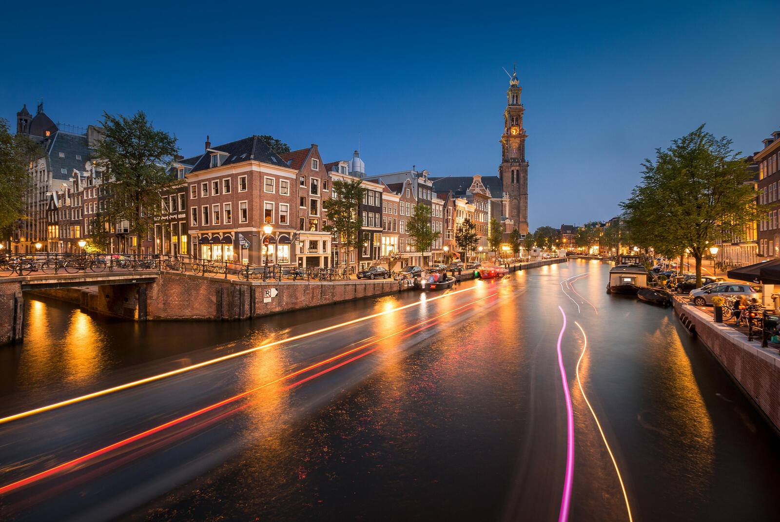 Обои Амстердам река ночь на рабочий стол