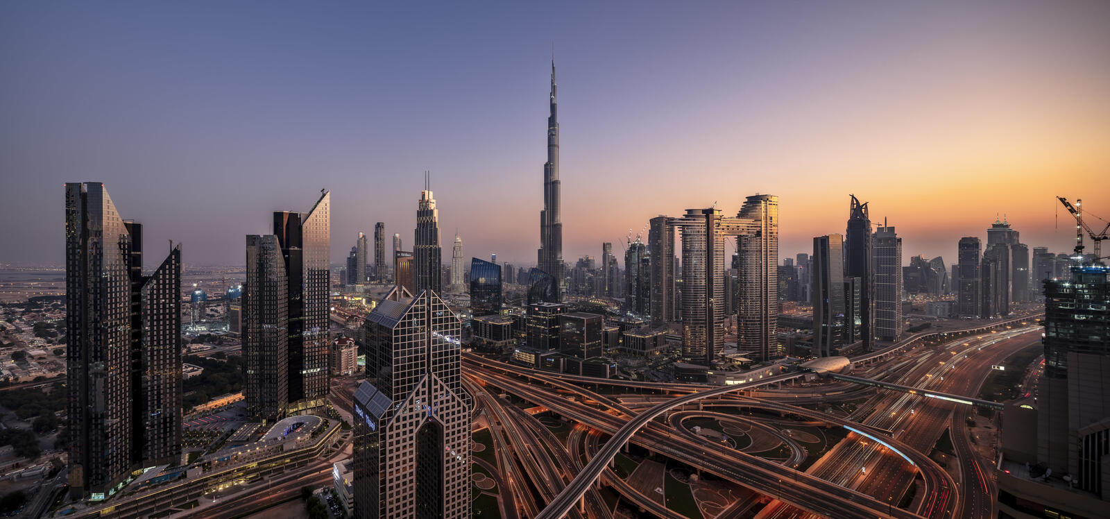 Обои закат панорама Объединённые Арабские Эмираты на рабочий стол