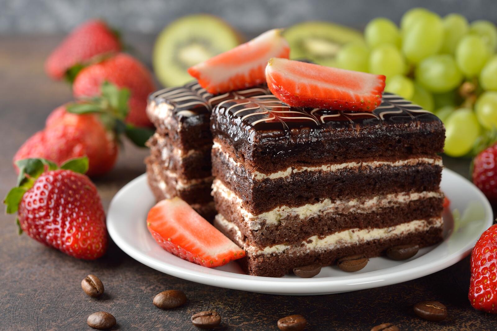 Wallpapers wallpaper chocolate cake strawberry food on the desktop