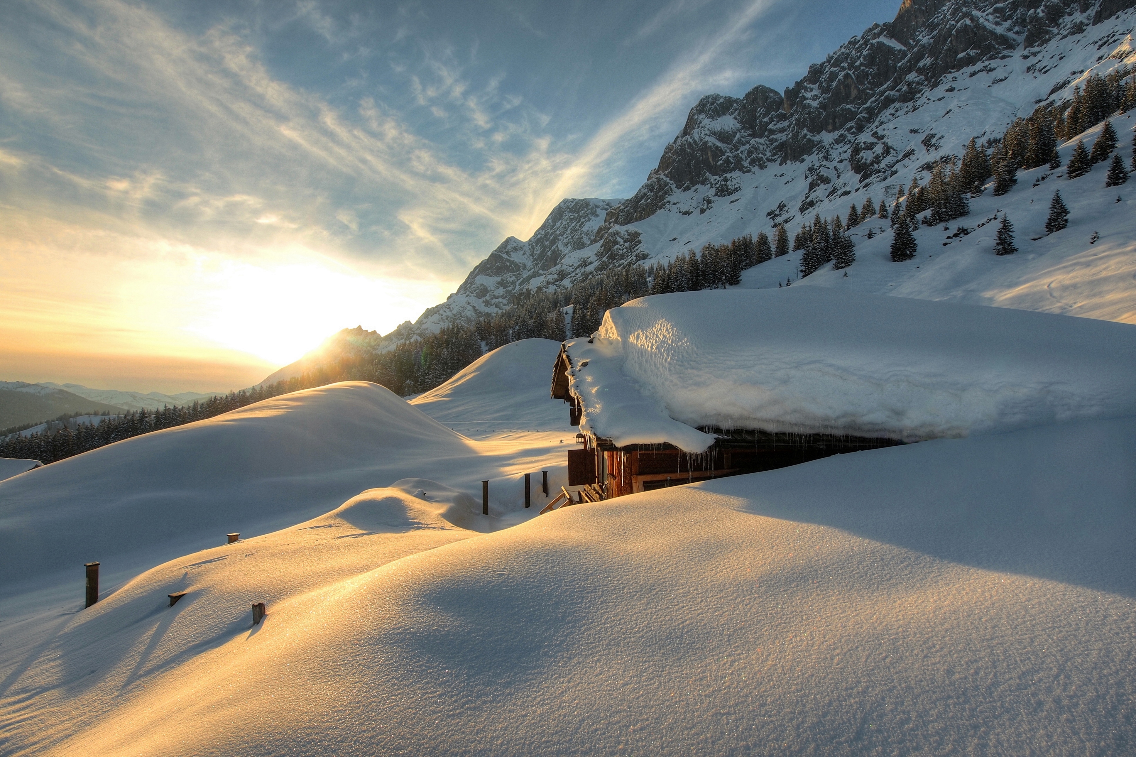 Обои зима Австрия солнечный свет на рабочий стол