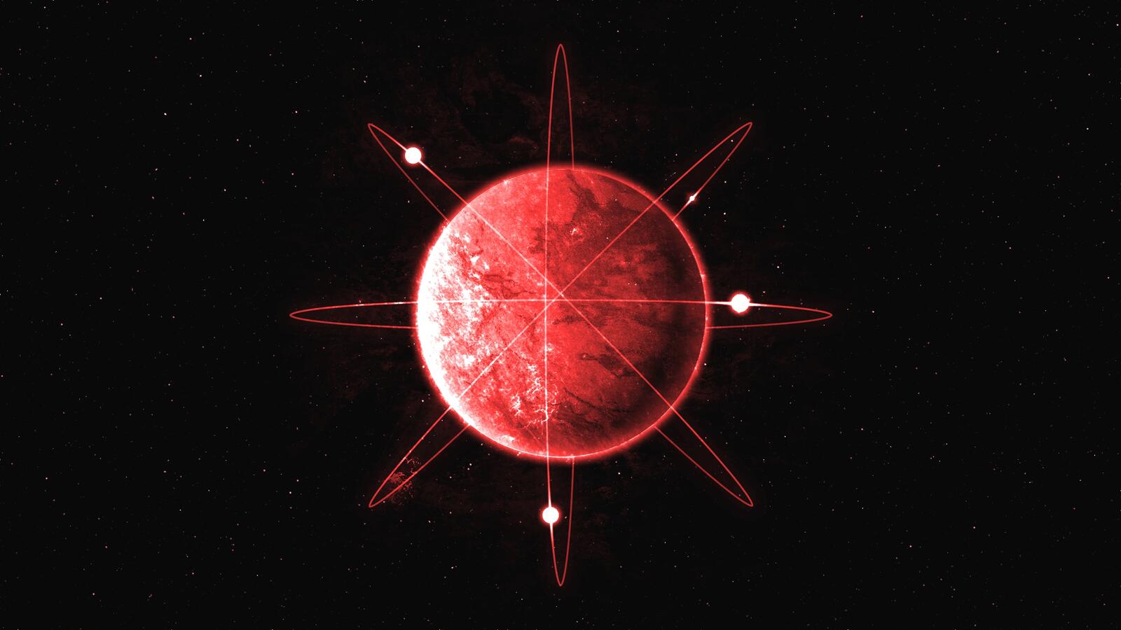 Wallpapers red moon electrons stars on the desktop
