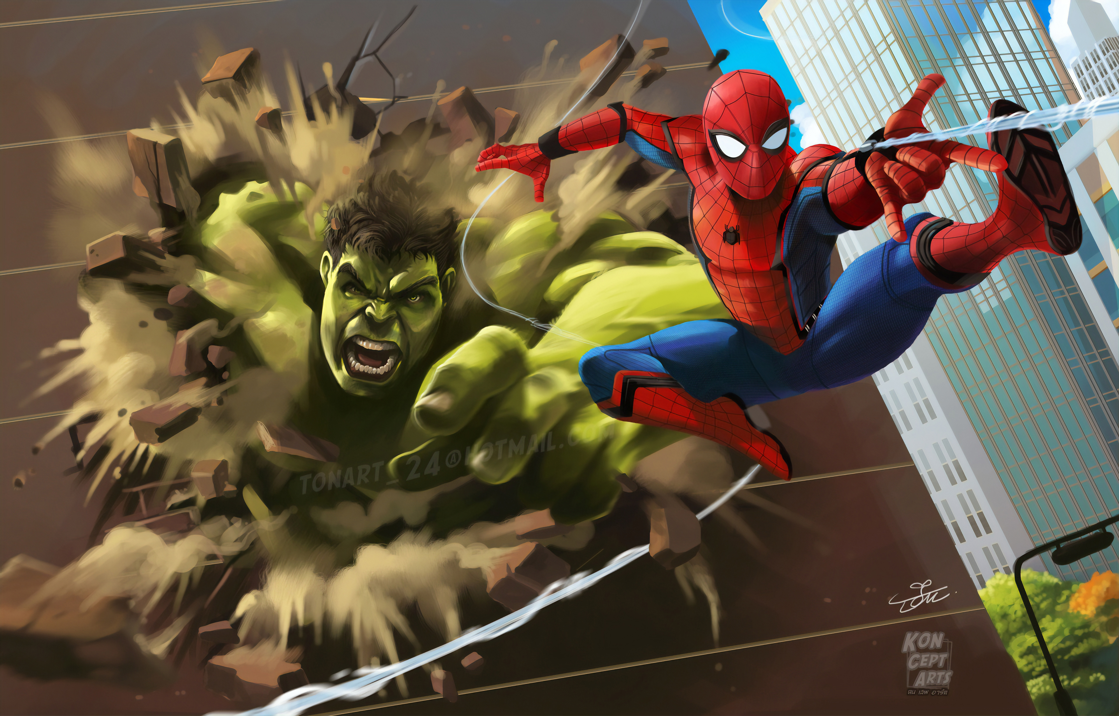 Wallpapers superheroes spider man hulk on the desktop