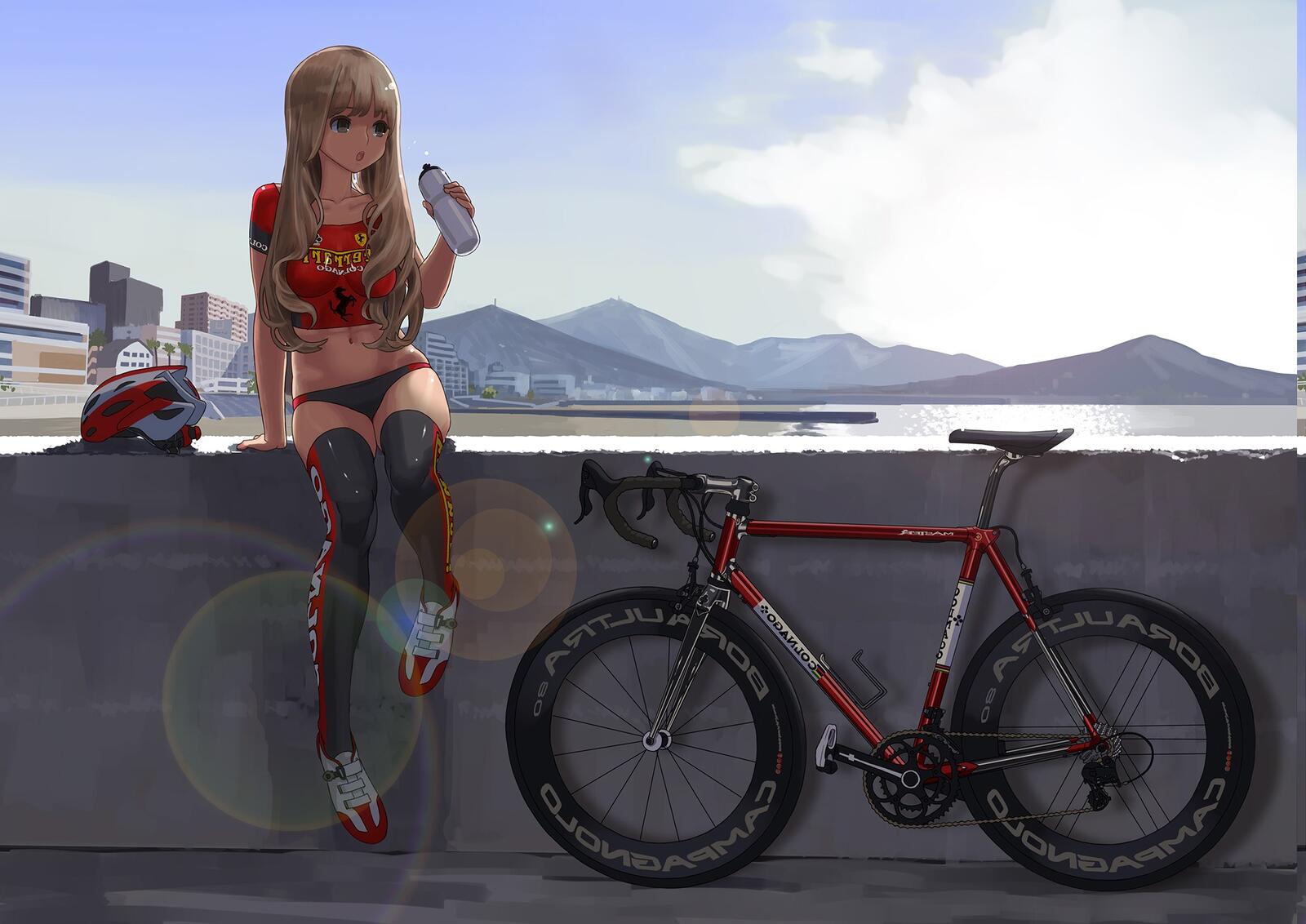 Обои аниме девушки аниме велосипед на рабочий стол