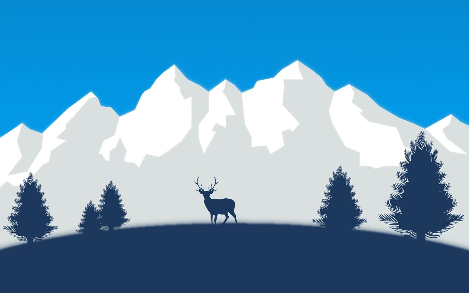 Wallpapers minimalist wallpaper deer mountains on the desktop