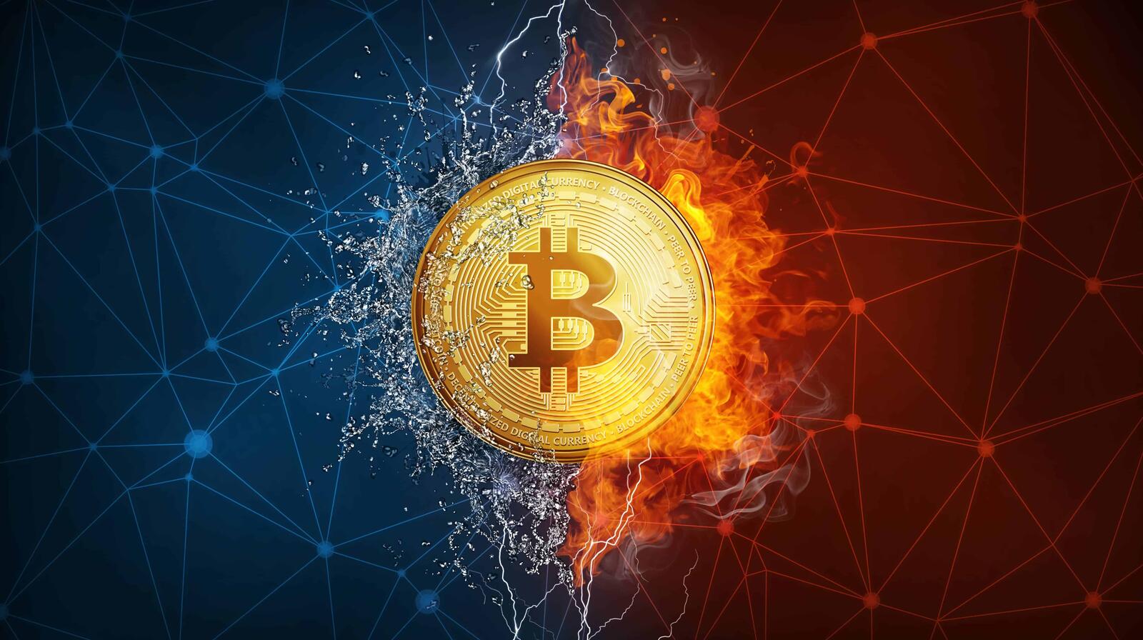 Обои Bitcoin огонь монета на рабочий стол