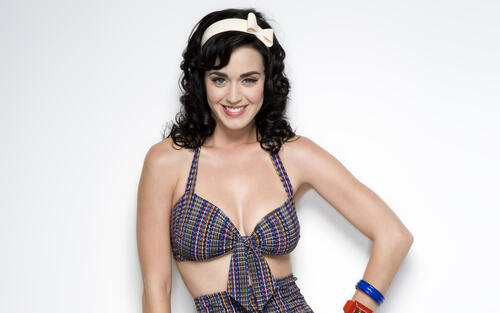 Katy Perry in lingerie on a white background