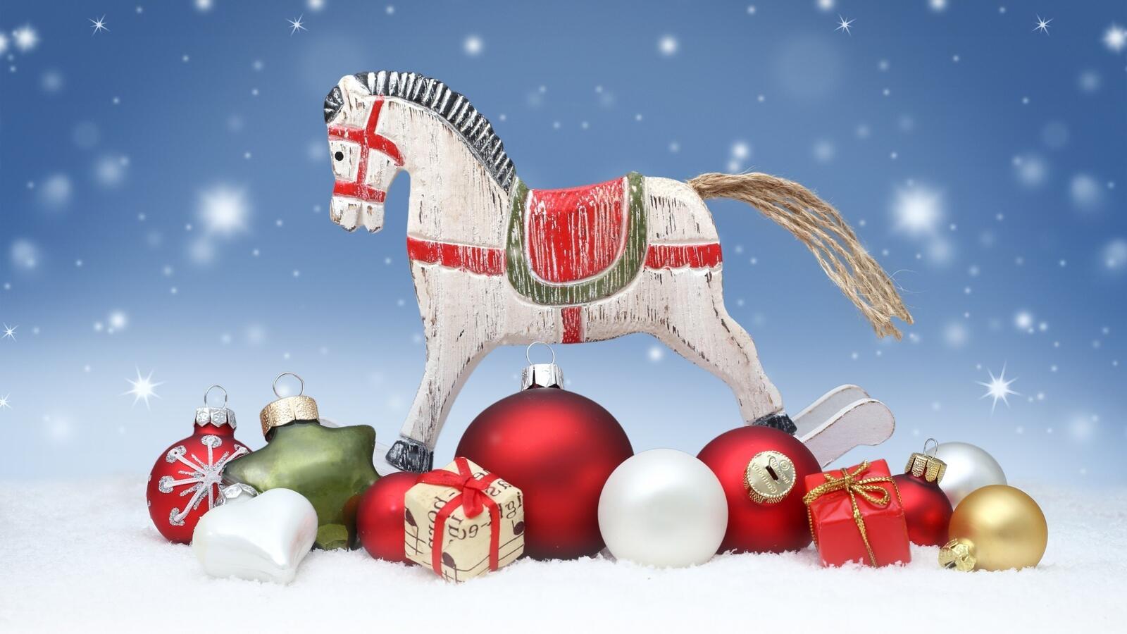 Wallpapers new years toys horse snow on the desktop