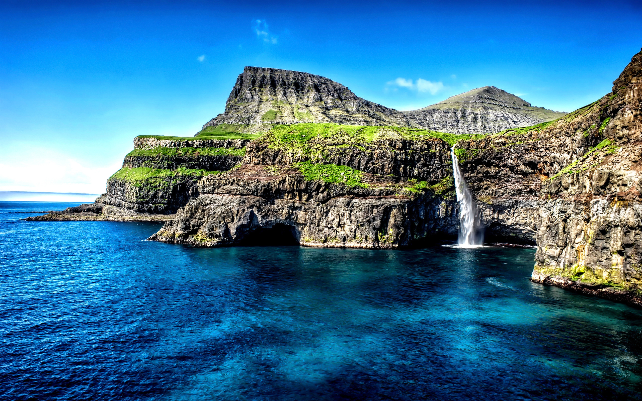 Hawaiian islands with a waterfall