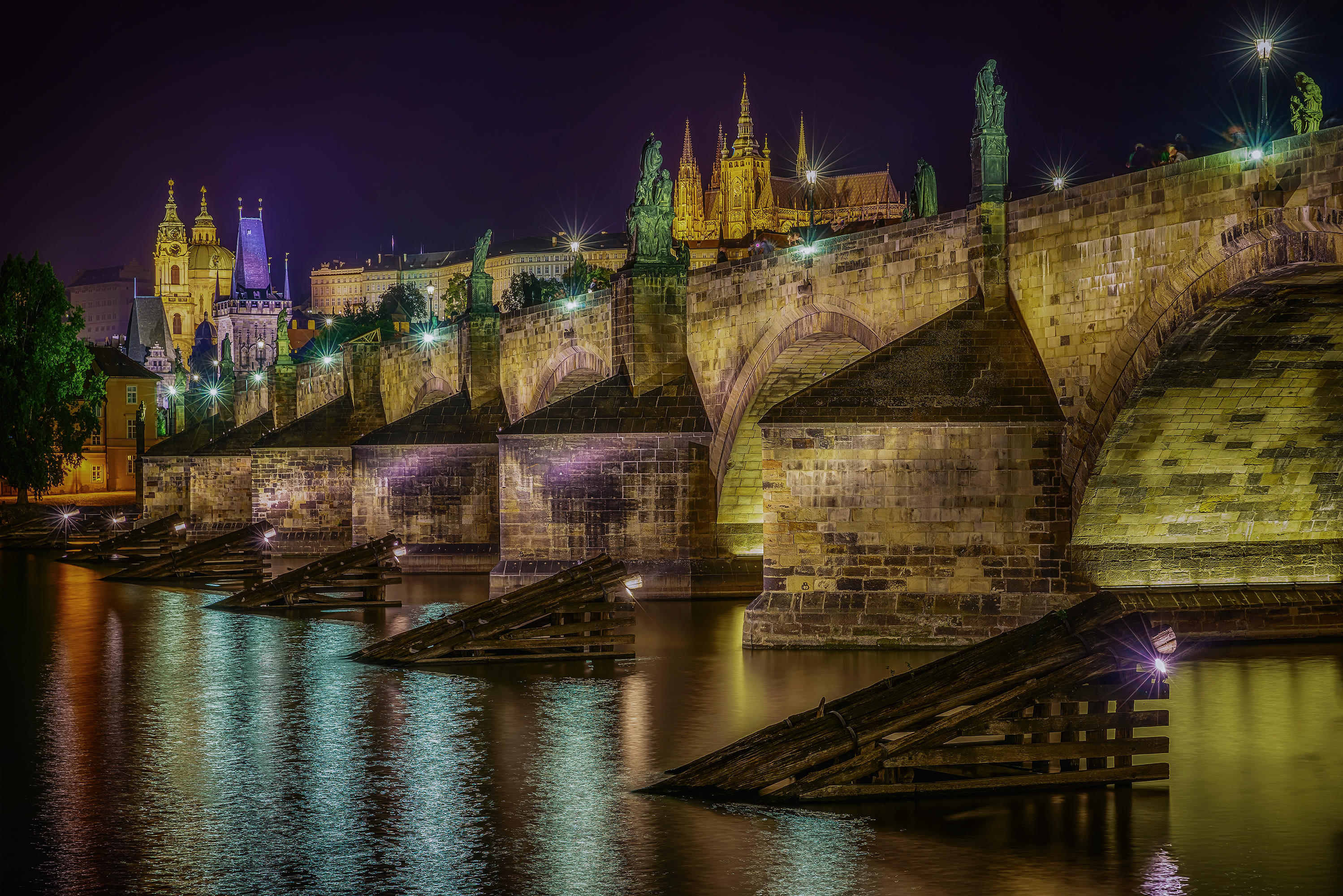 Wallpapers bridge Vltava river night city on the desktop