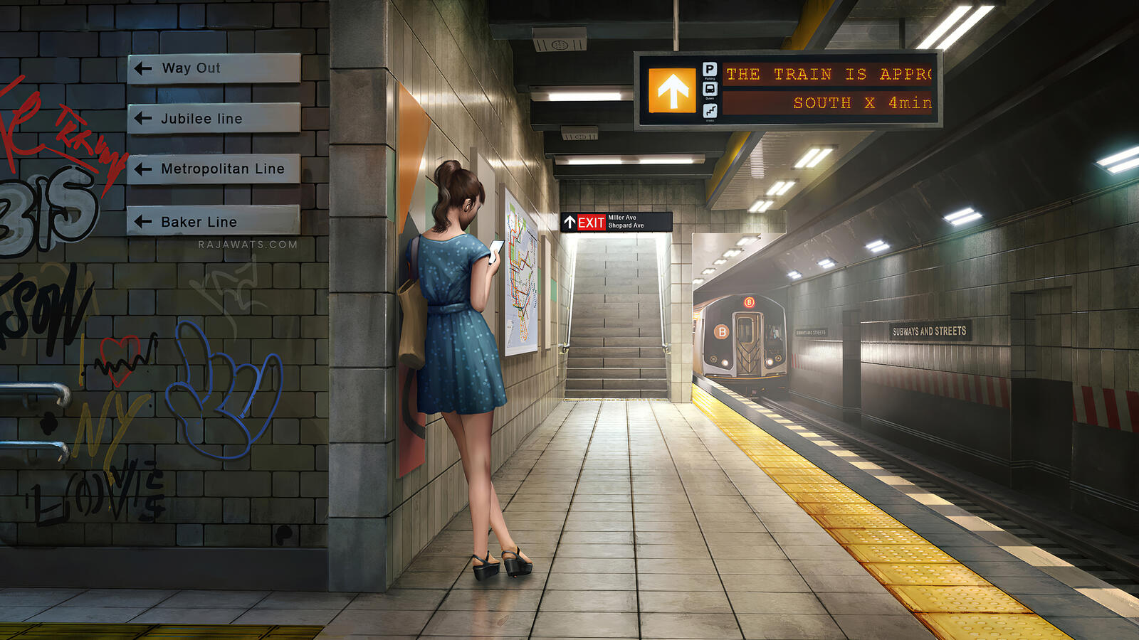 Обои девушка метро станция на рабочий стол