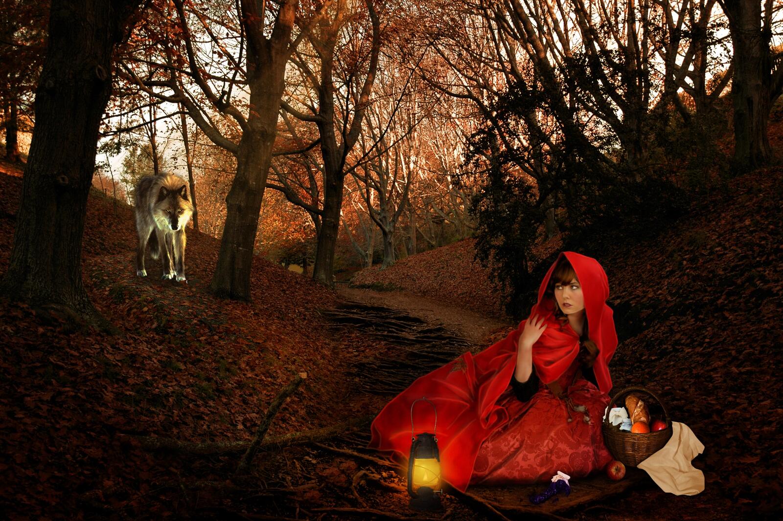 Free photo Little red riding hood and grey wolf