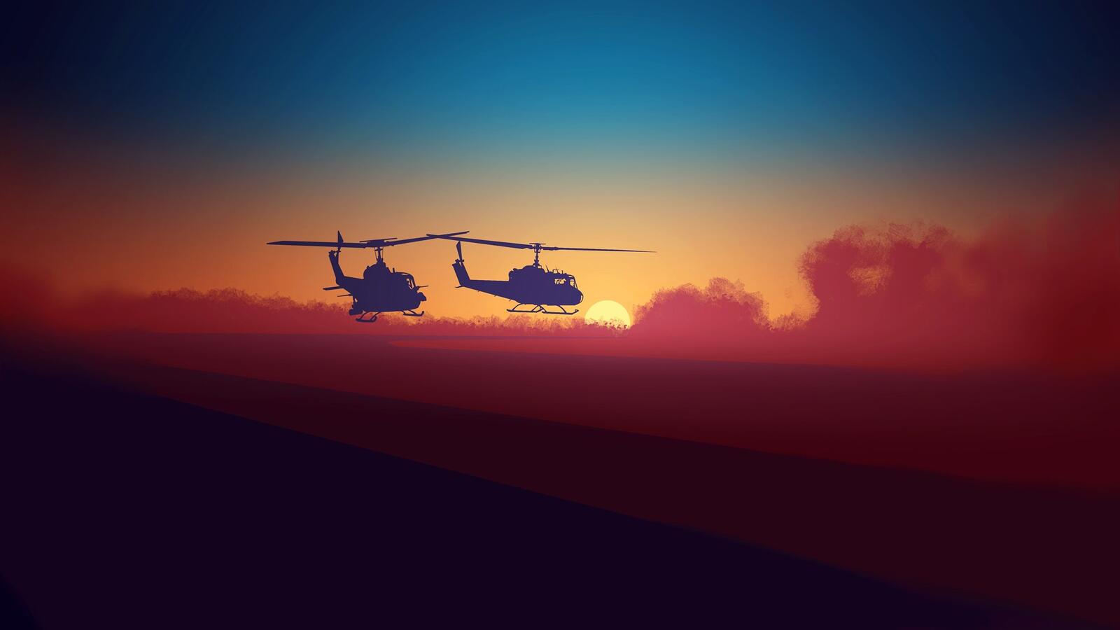 Wallpapers wallpaper helicopters silhouette sunset on the desktop