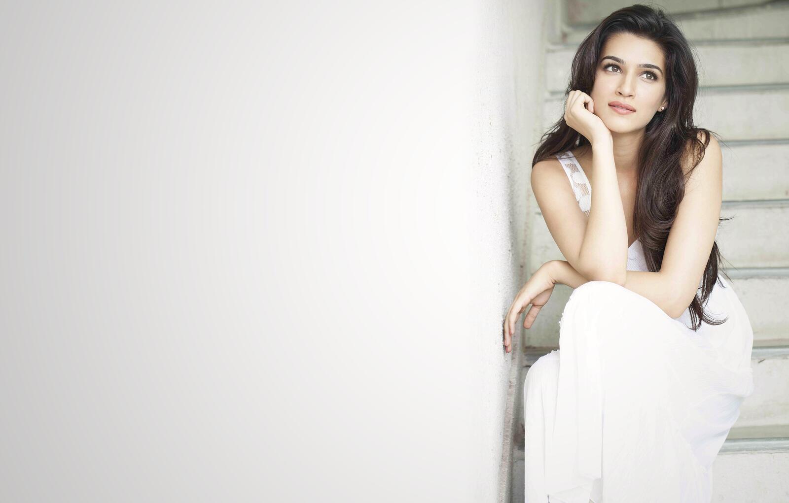 Wallpapers Kriti Sanon white dress bolywood actress on the desktop