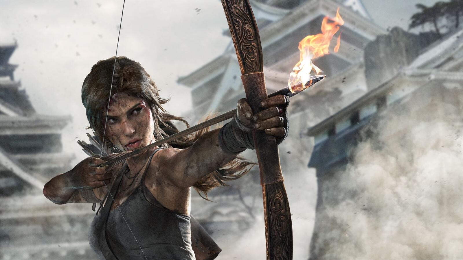 Wallpapers Lara Croft tomb raider flaming arrow on the desktop