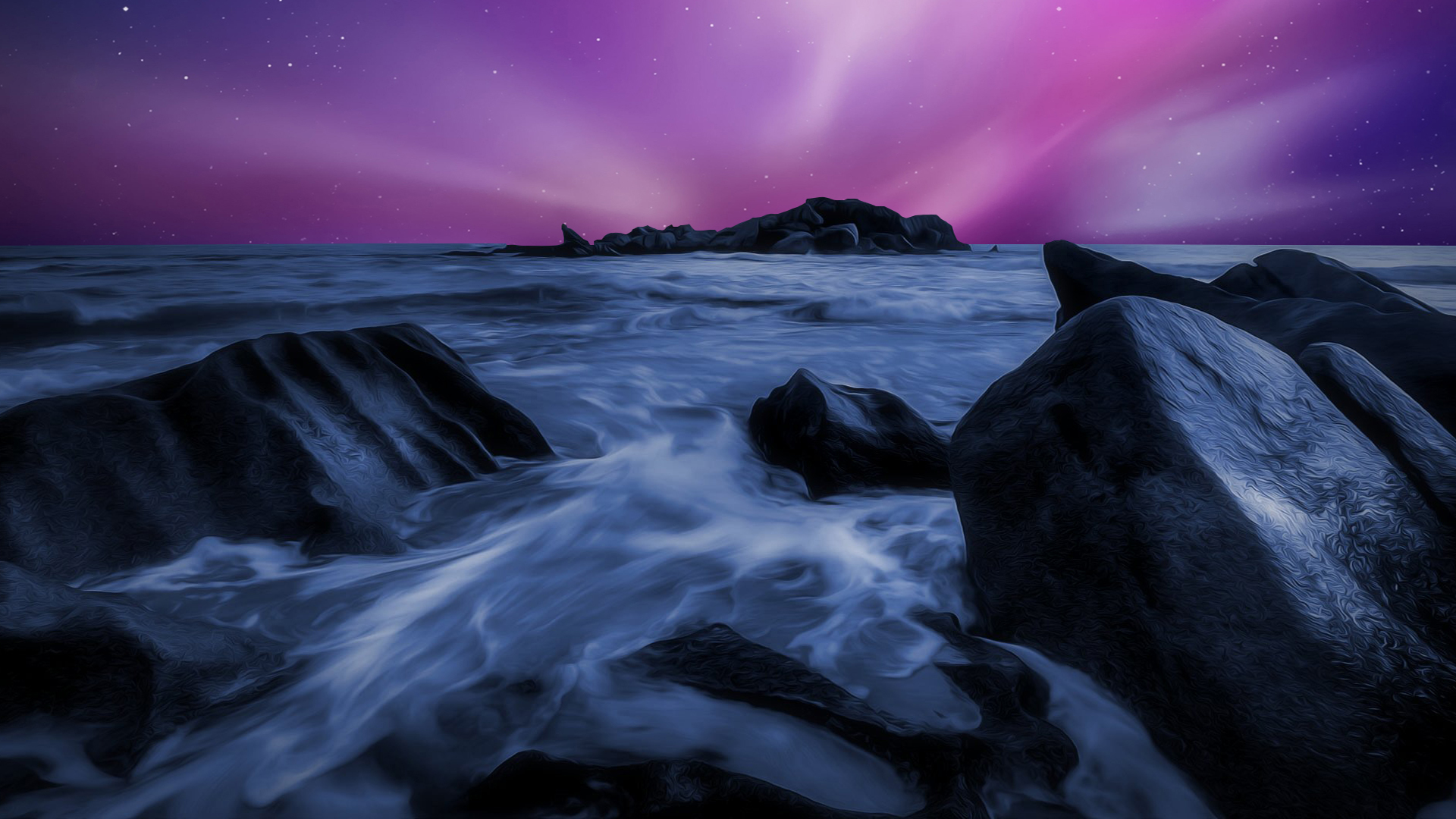 Beautiful purple sunset on the sea
