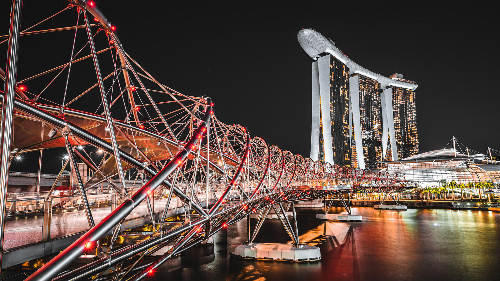 Бесплатное фото Мост Сингапуре ночью красивые фотографии