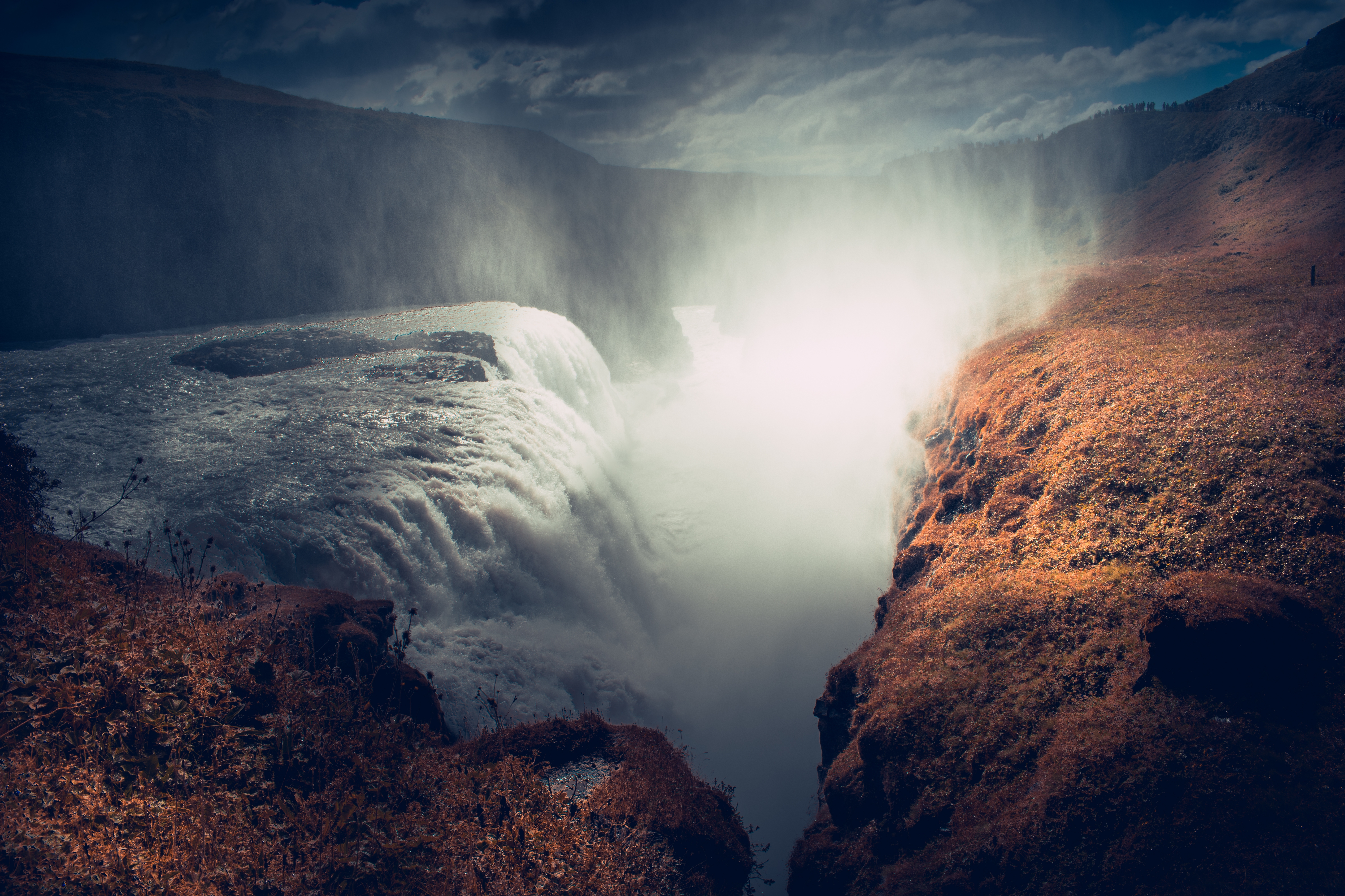 Фото бесплатно водопад, туман, обои исландия