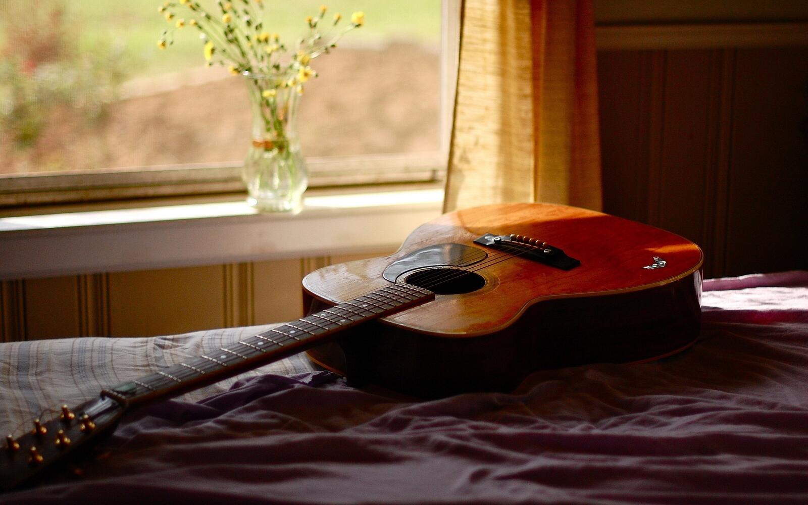 Обои обои гитара инструмент кровать на рабочий стол