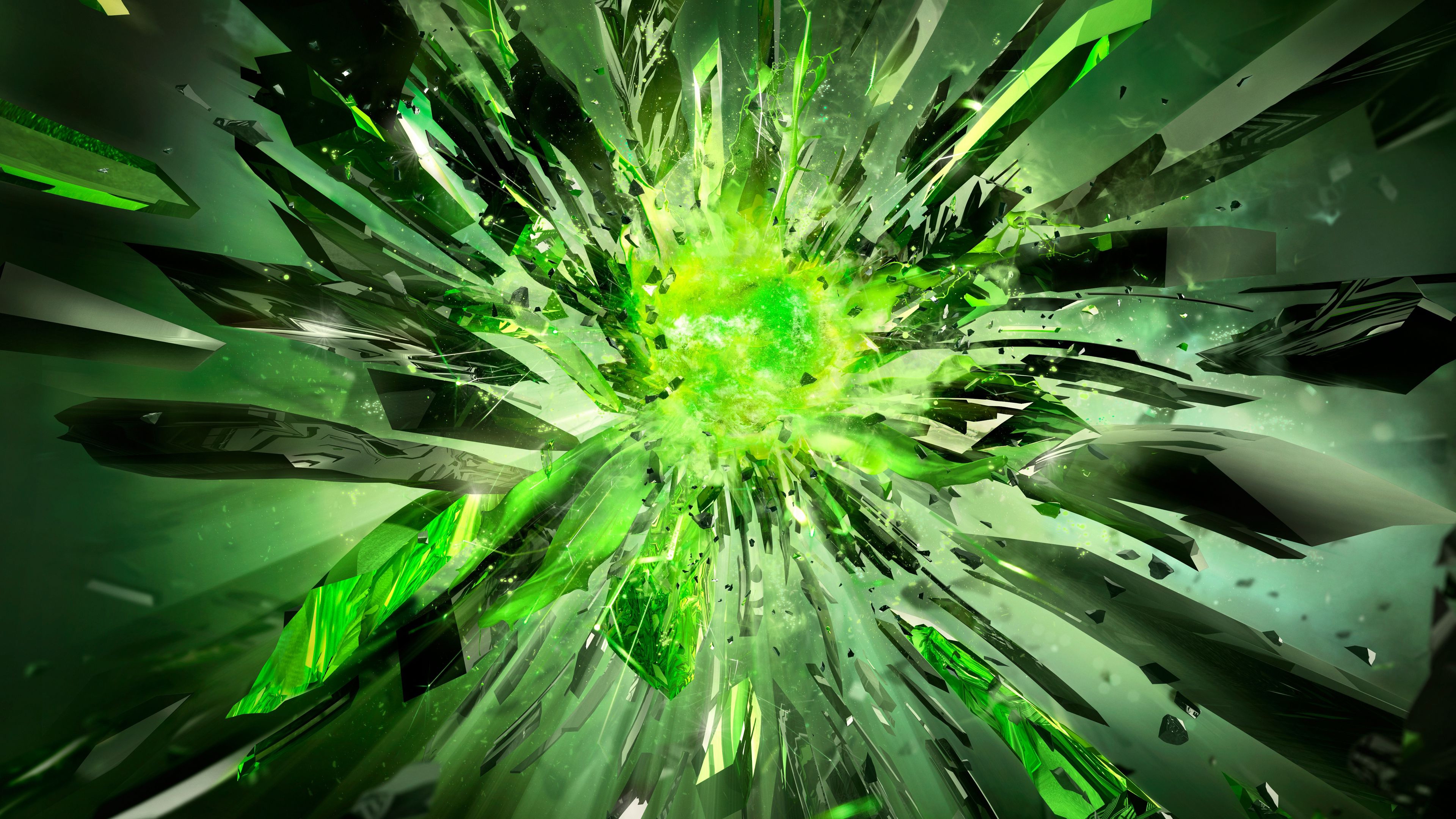 Фото бесплатно взрыв, молния, обои зеленые частицы