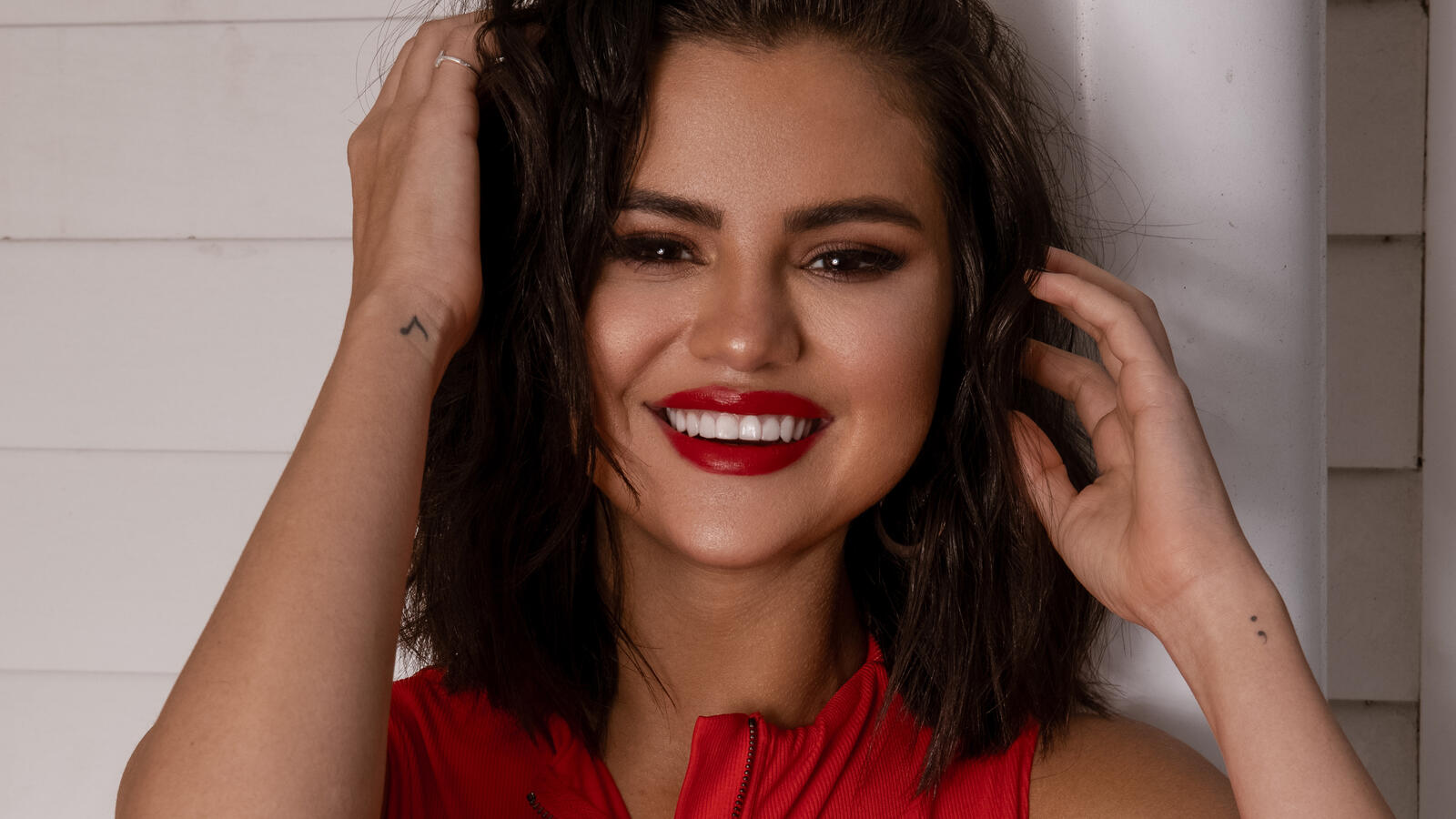 Wallpapers Selena Gomez music red lipstick on the desktop