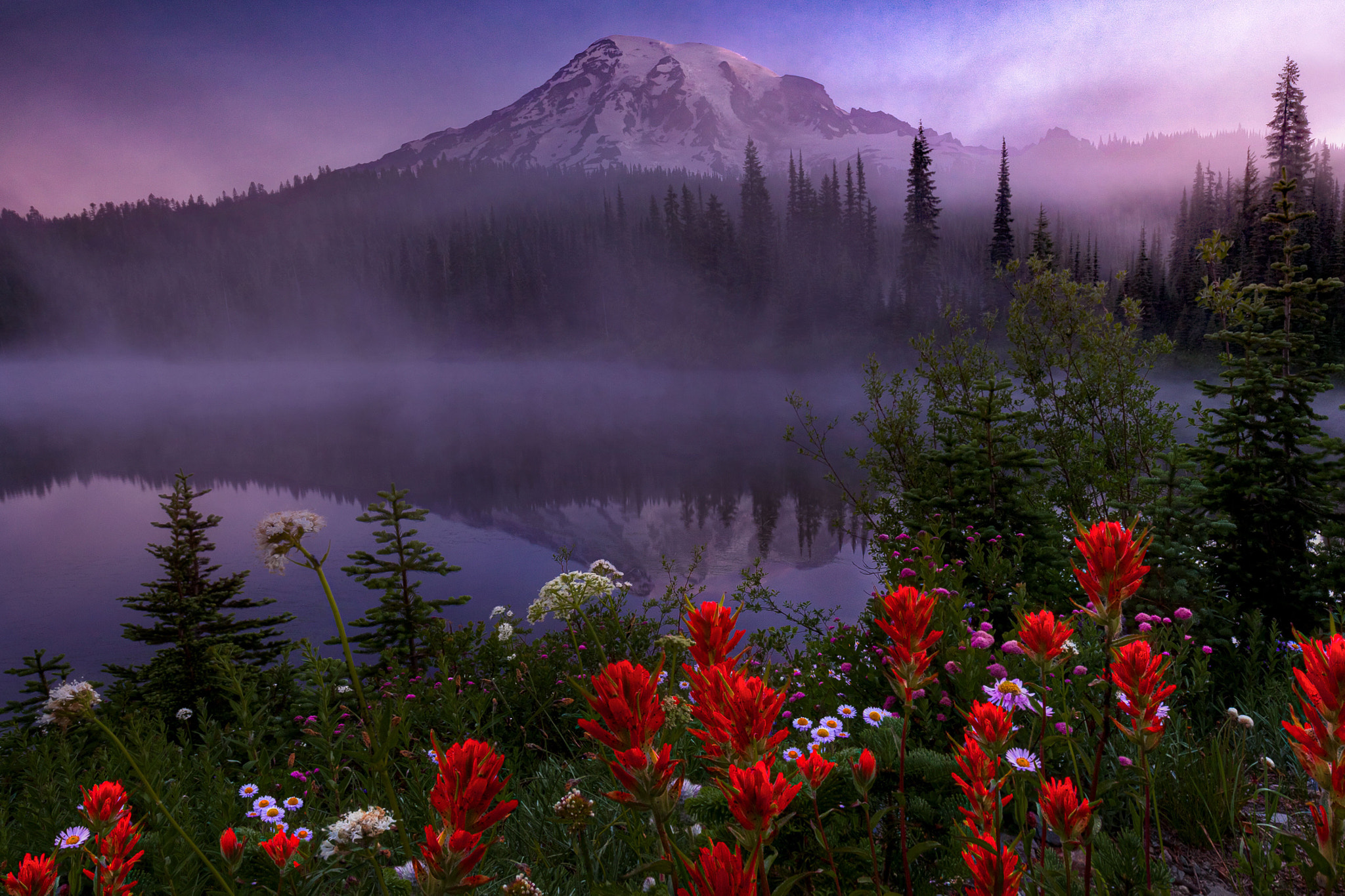 Wallpapers Mount Rainier National Park sunset lake on the desktop