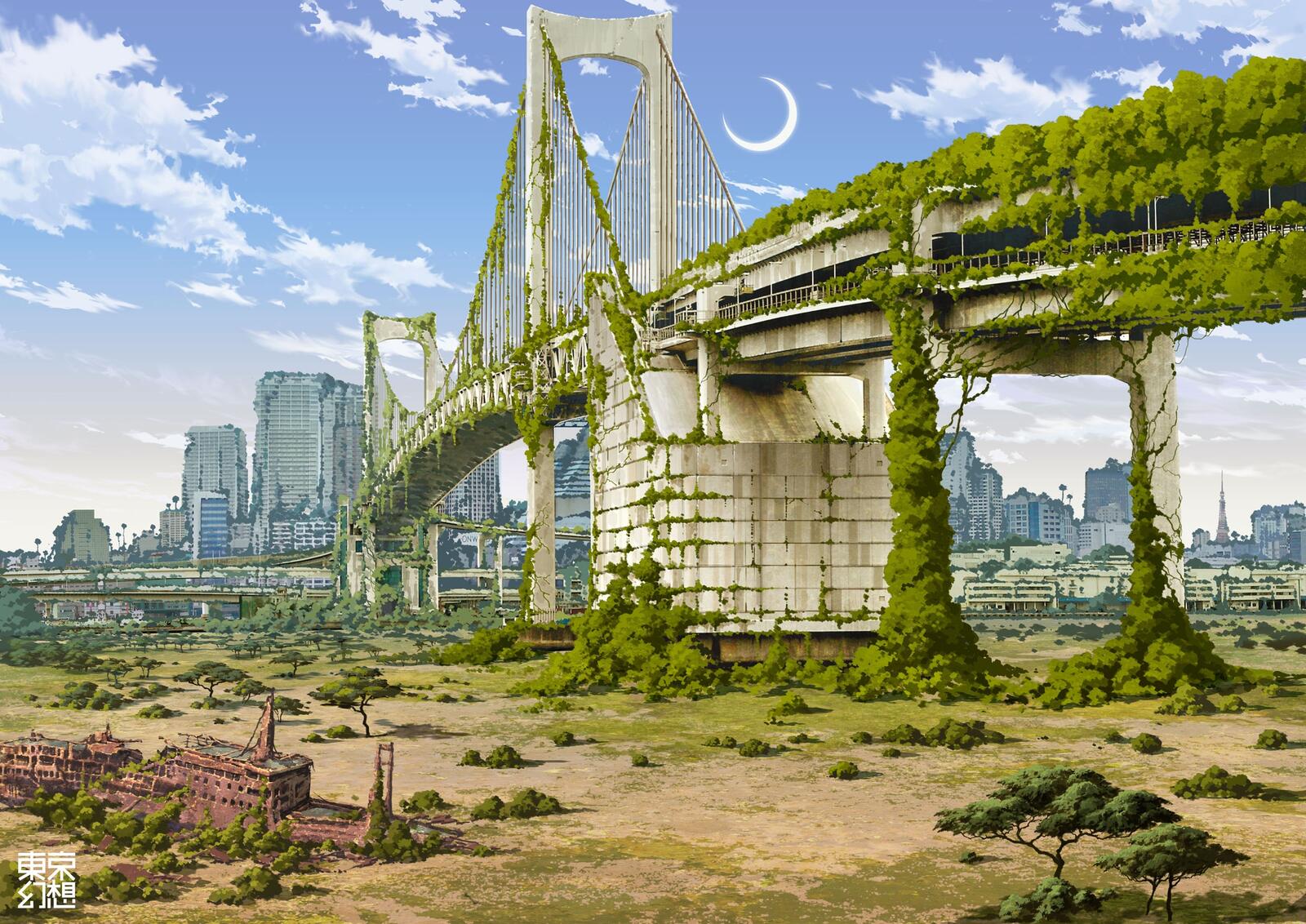 Wallpapers wallpaper half moon anime apocalypse bridge on the desktop