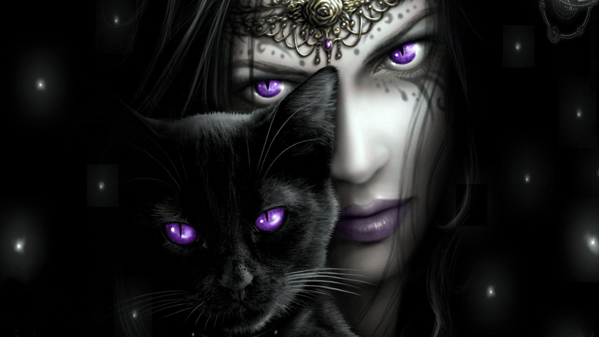 Девушка с кошкой с фиолетовыми глазами