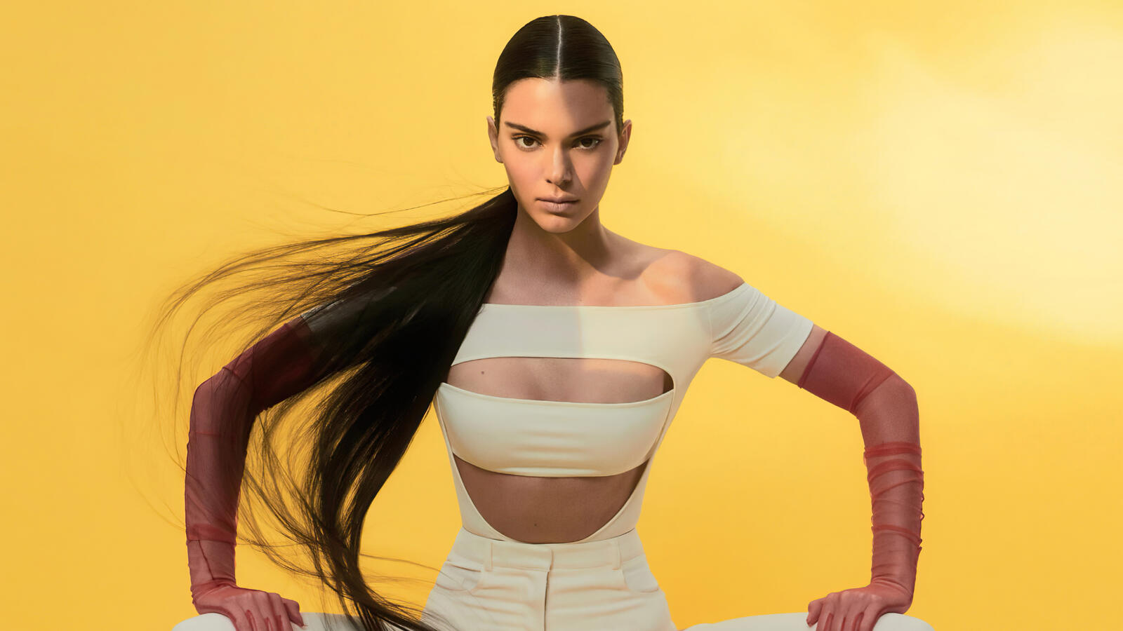 Wallpapers Kendall Jenner girls yellow background on the desktop