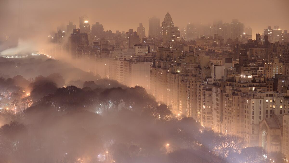 Night fog over the city