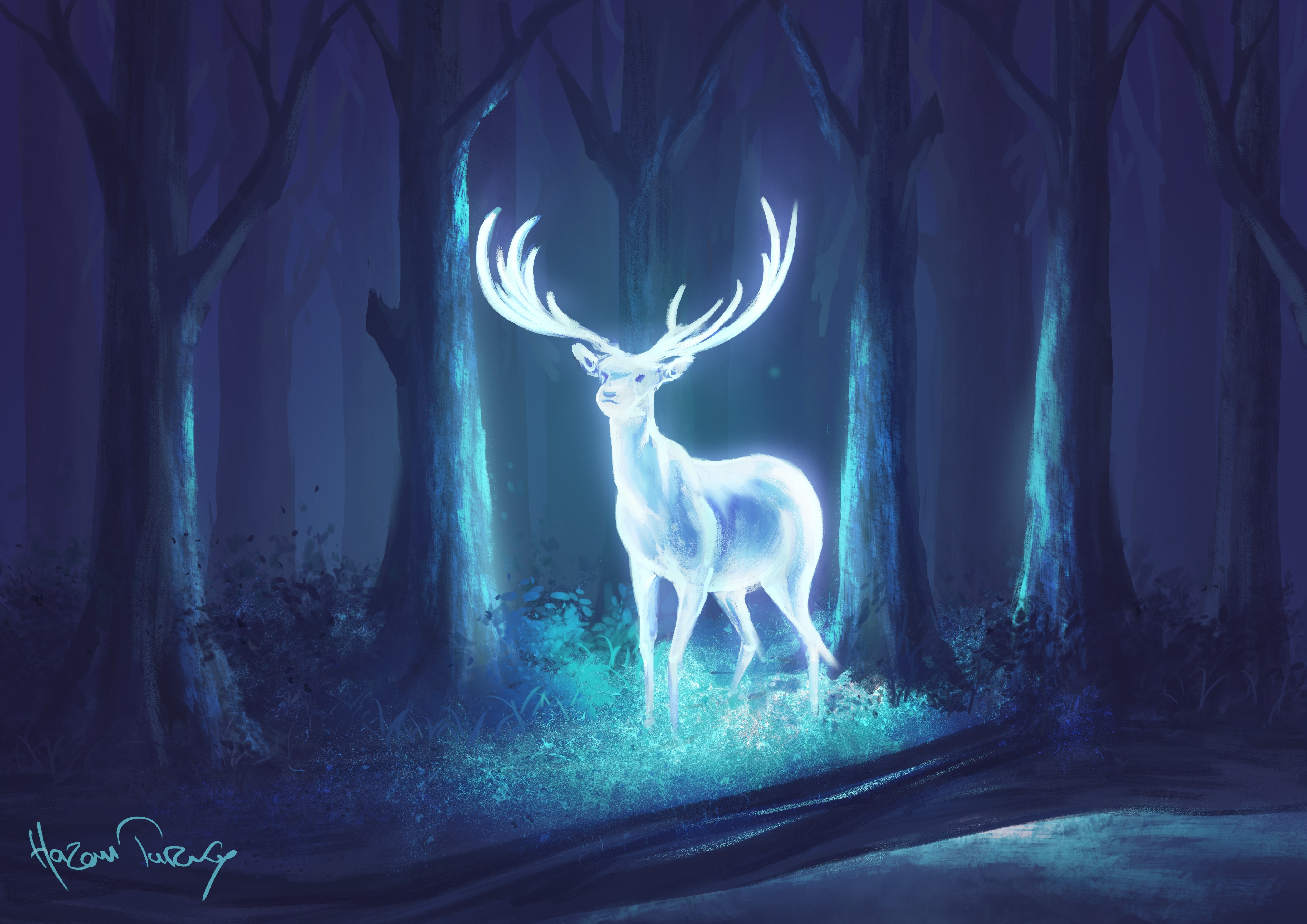 Wallpapers deer glow fantastic creatures on the desktop