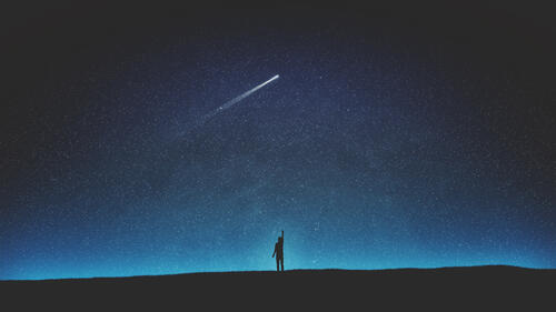 The guy`s looking at a shooting star