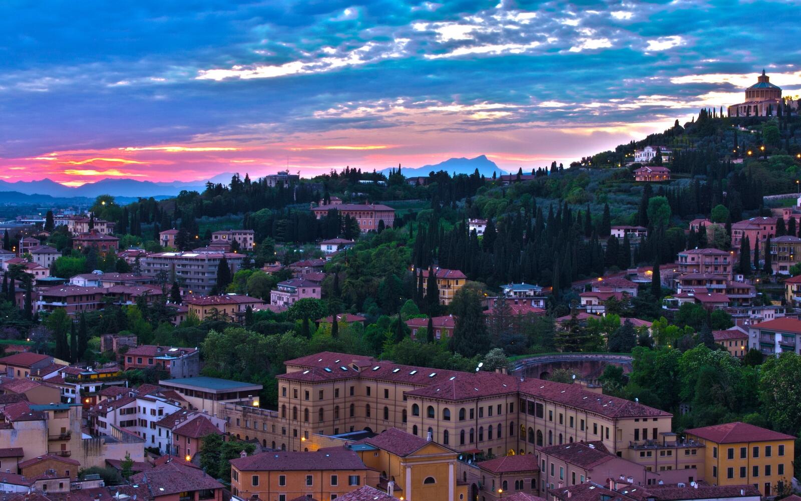 Free photo Italian evening city from a bird`s eye view
