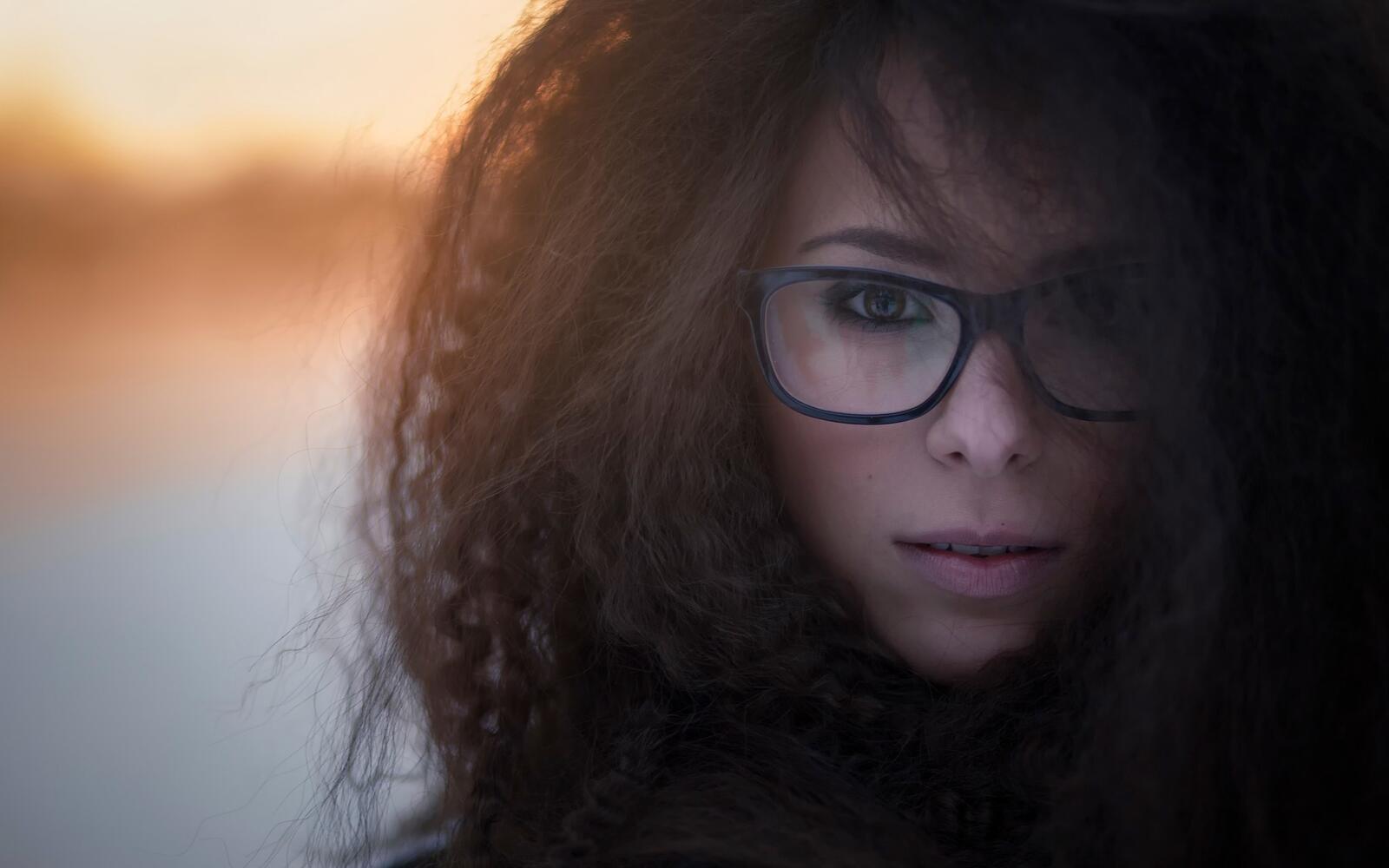 Wallpapers glasses face portrait brunette on the desktop
