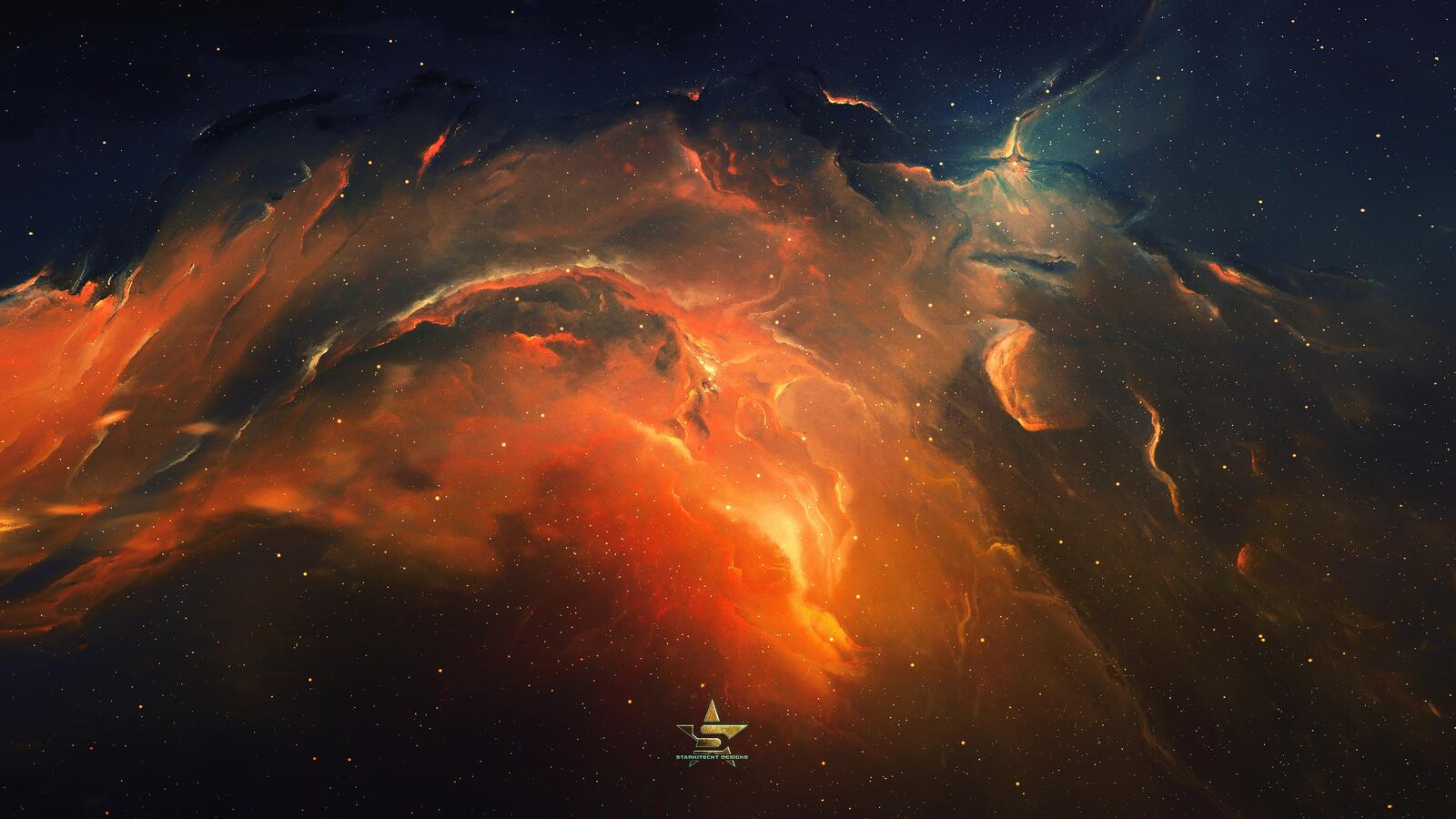 Wallpapers orange nebula space stars on the desktop