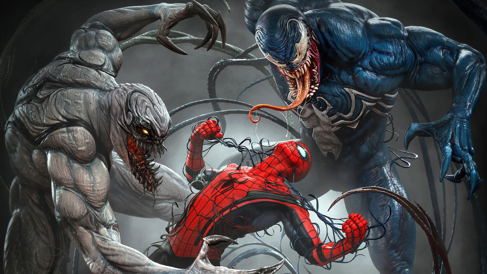 Обои человек-паук супергерои монстры на рабочий стол