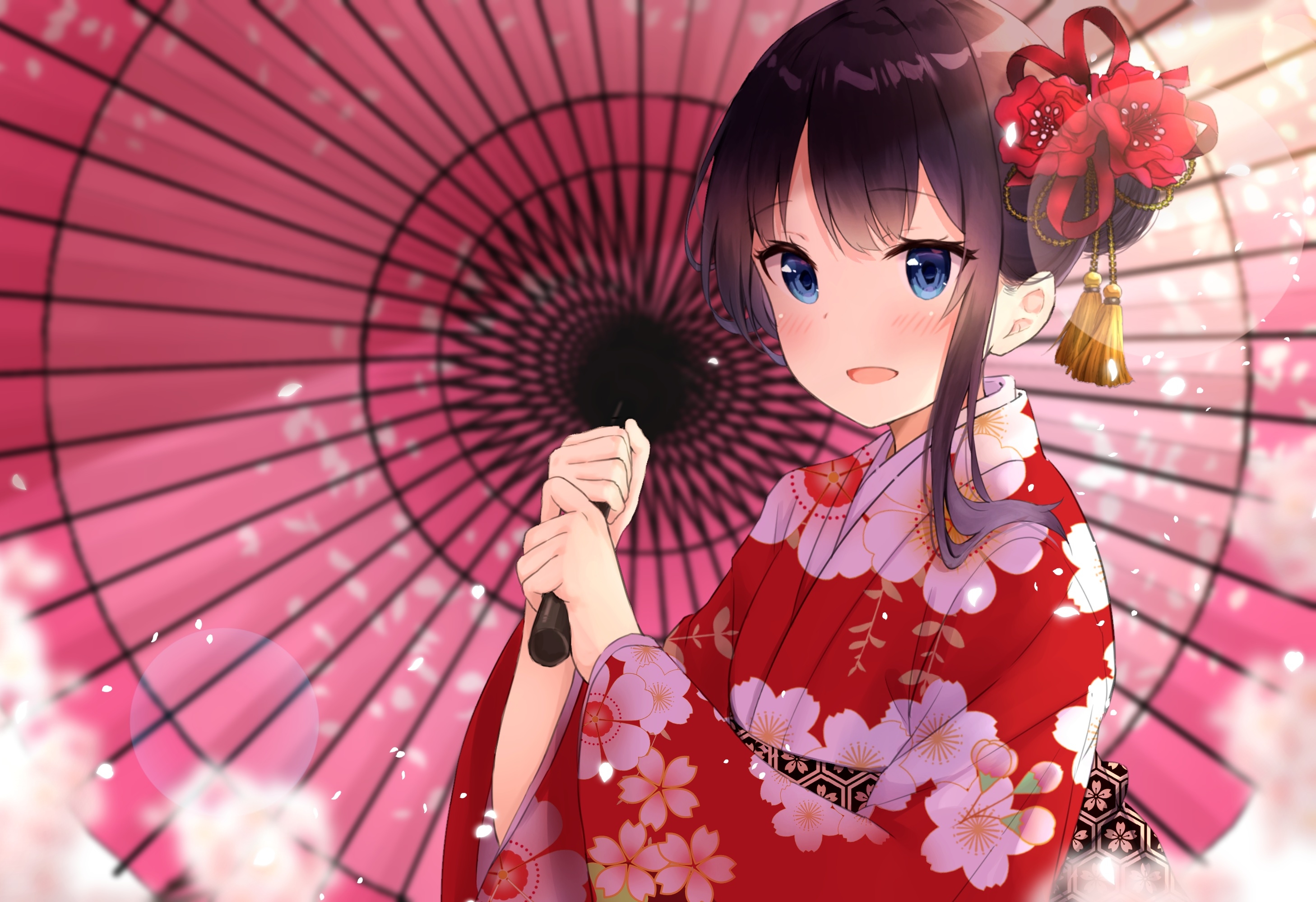 Японка с зонтиком в кимоно аниме