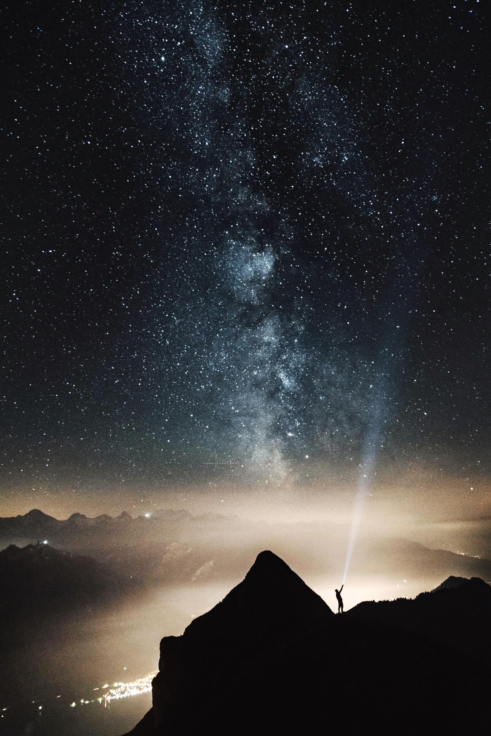 Wallpapers silhouette starry sky illumination on the desktop
