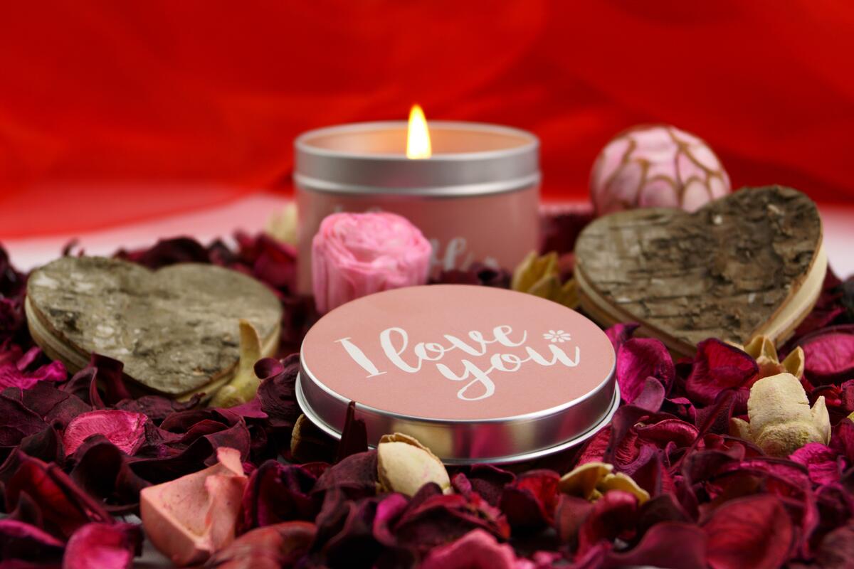 Valentine`s day roses and candle