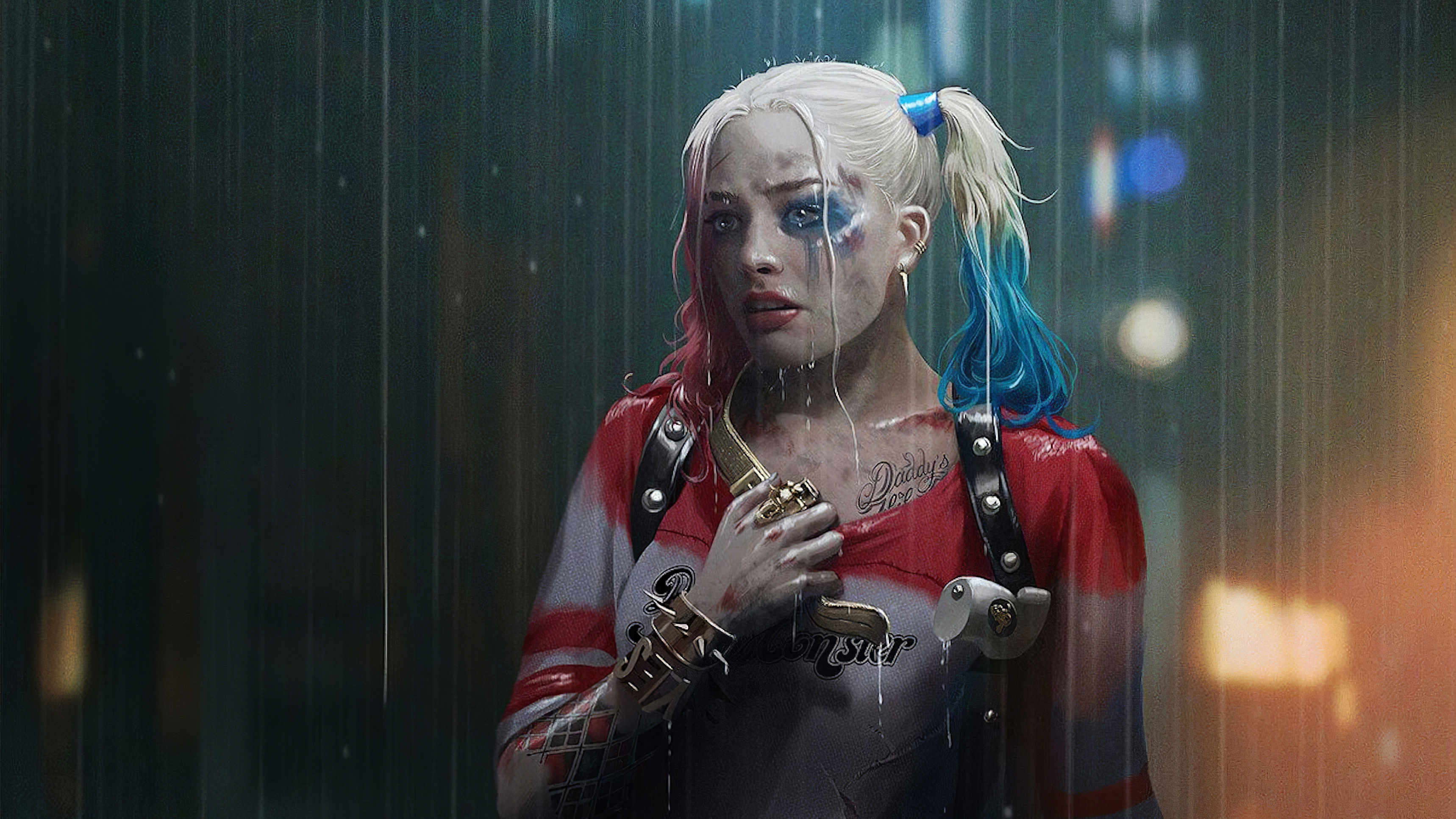 Wallpapers artwork Harley Quinn rain on the desktop