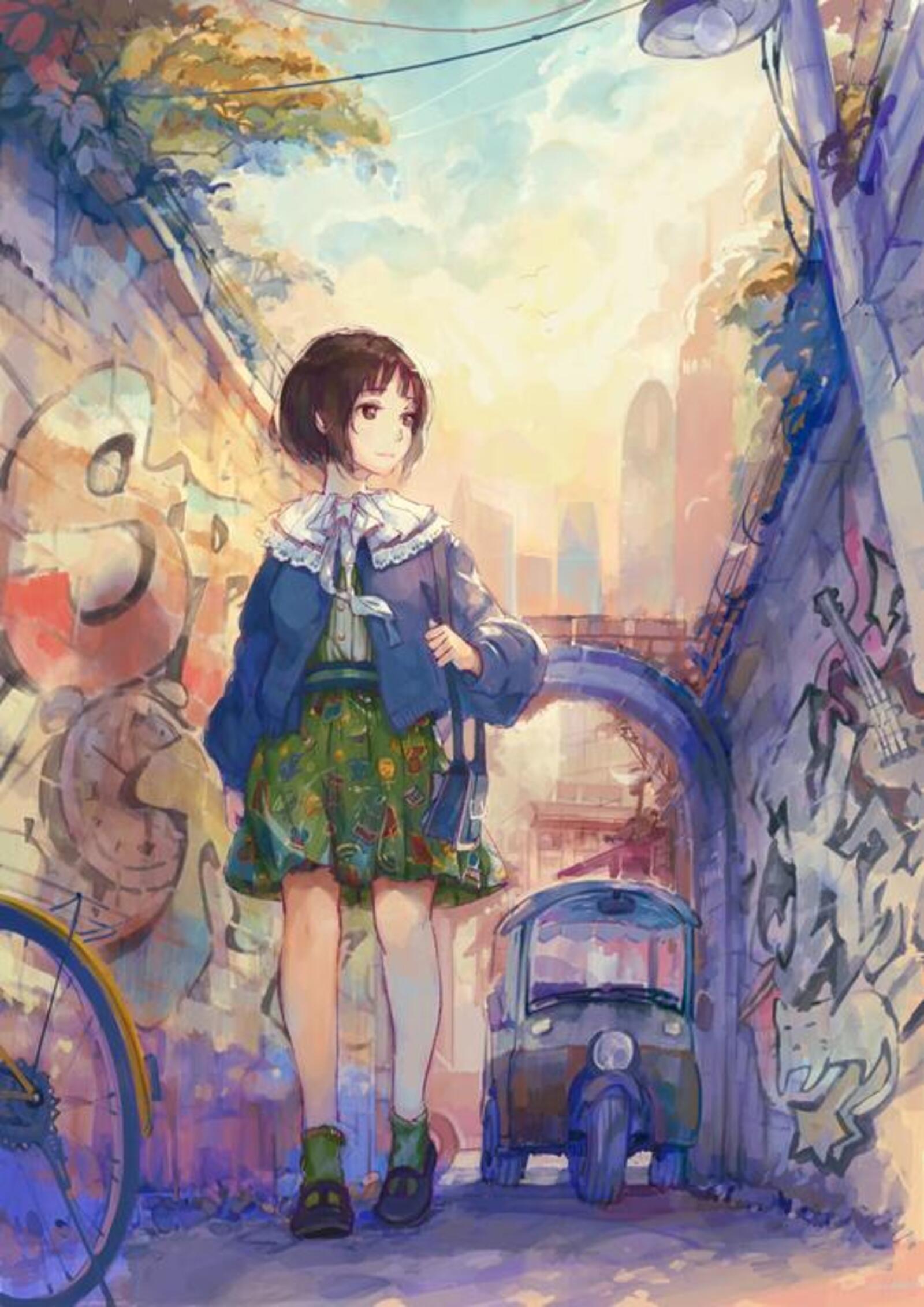 Wallpapers wallpaper anime girl street slice of life on the desktop