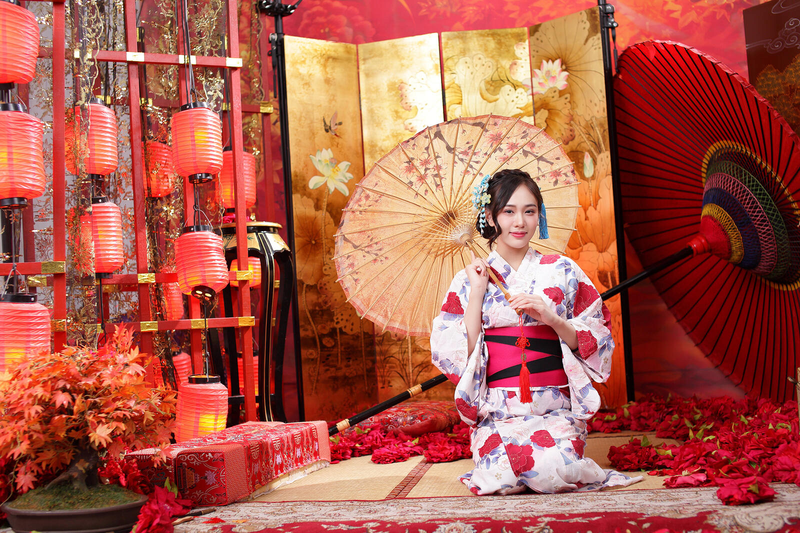 Wallpapers girls lantern kimono on the desktop