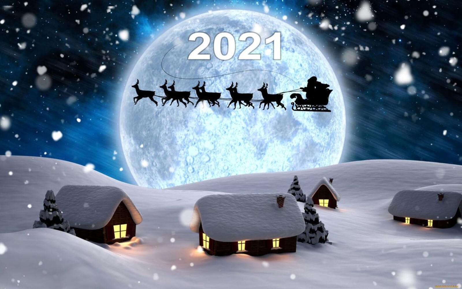 Wallpapers New Year 2021 rendering Santa Claus on the desktop