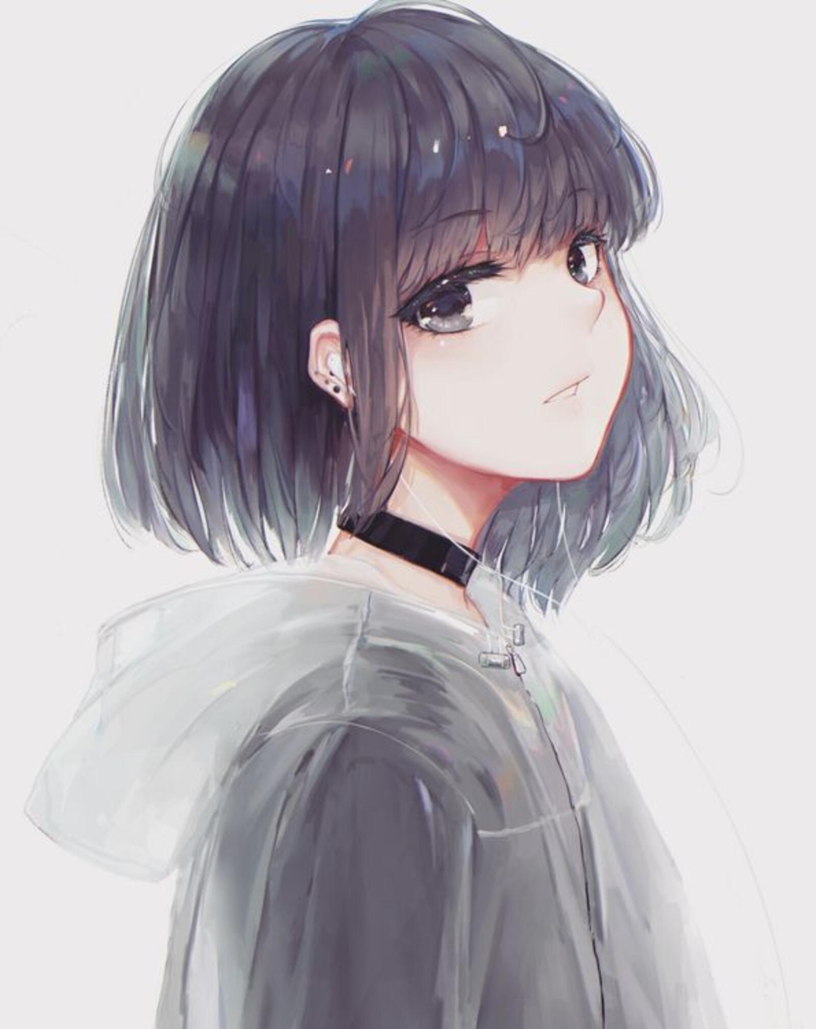 Wallpapers anime girl profile type short hair on the desktop
